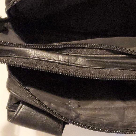 Black NWT Cross Body Genuine Leather Bag 22-in Strap 2 front, 1 back pocket. - Picture 3 of 14